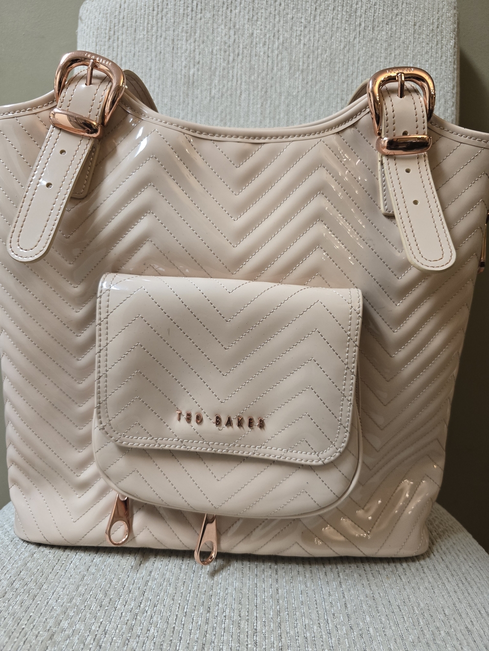 Ted Baker Cream Chevron Quilted Tote Bag with Rose Gold Hardware